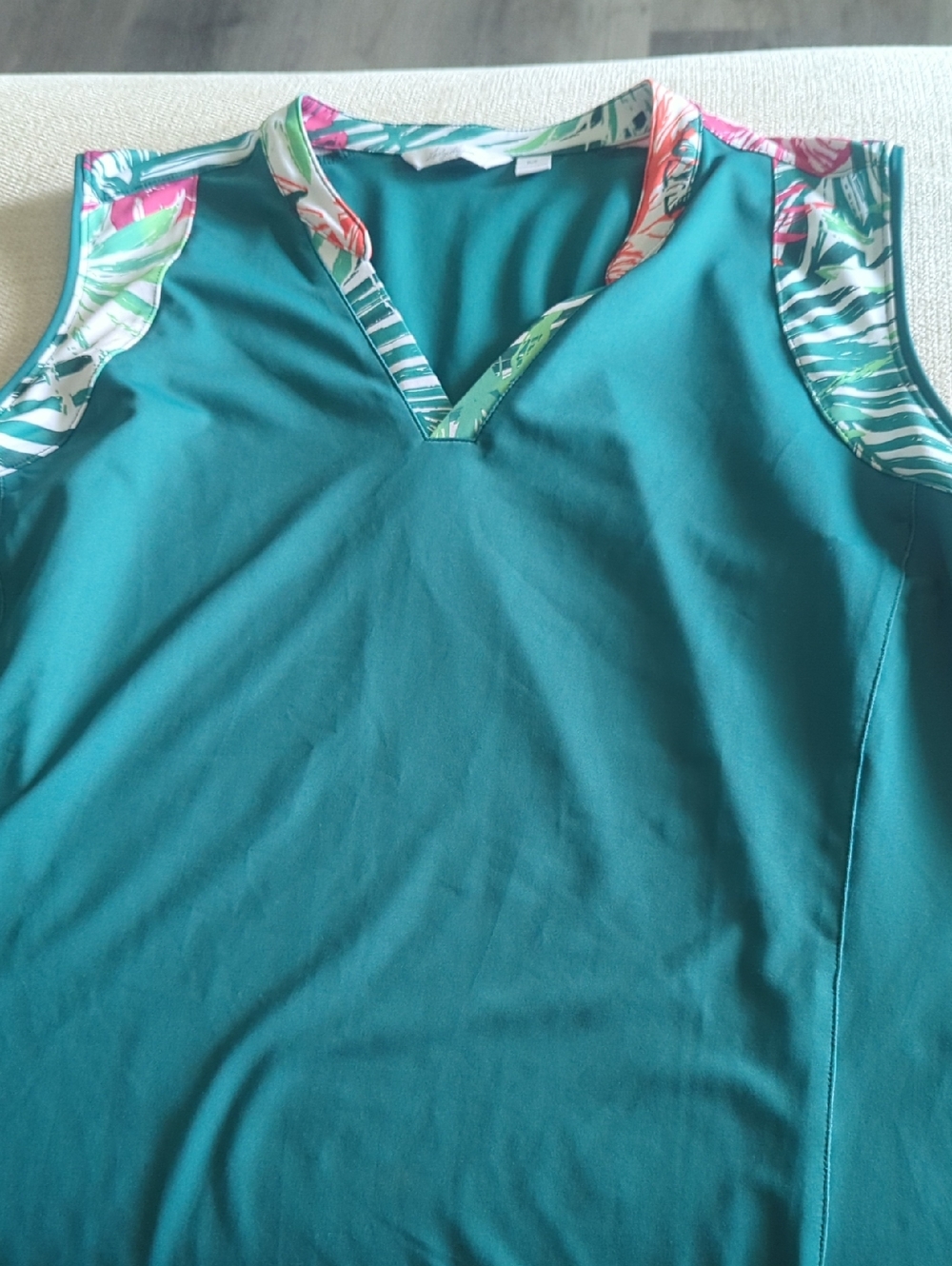 Lady Hagen Teal Sleeveless Golf Top with Tropical Trim